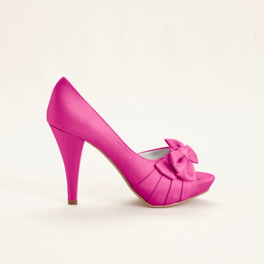 Satin Peep Toe Platform High Heel with Bow Detail - Picture 4 of 4